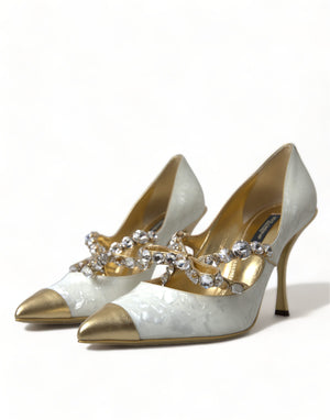 Dolce & Gabbana White Mary Jane Crystal Pearl Pumps Shoes - DEA STILOSA MILANO