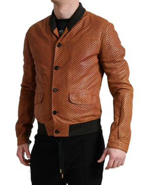 Dolce & Gabbana Brown Lambskin Leather Perforated Jacket - DEA STILOSA MILANO