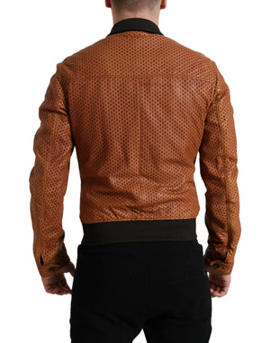 Dolce & Gabbana Brown Lambskin Leather Perforated Jacket - DEA STILOSA MILANO