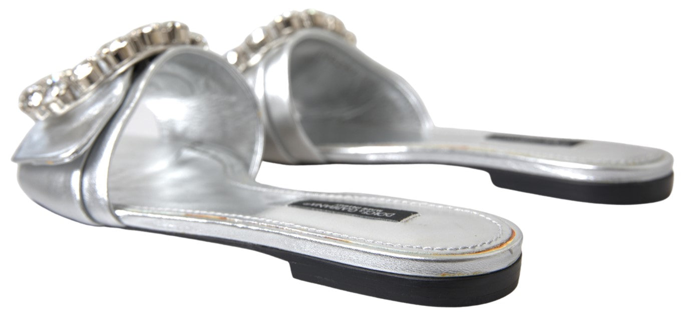 Dolce & Gabbana Silver Crystal Embellished Slides Flat Shoes - DEA STILOSA MILANO