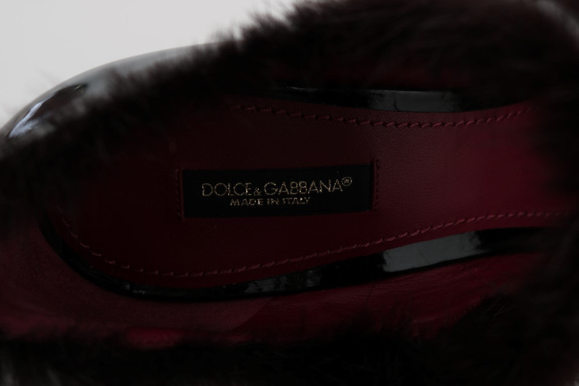 Dolce & Gabbana Black Leather Purple Tulip Mink Fur Pumps - DEA STILOSA MILANO