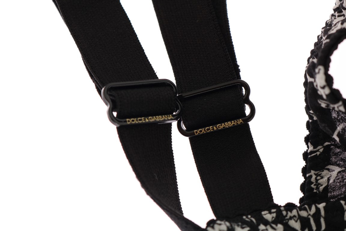 Dolce & Gabbana Black Silk White Lace Stretch Underwear Bra - DEA STILOSA MILANO