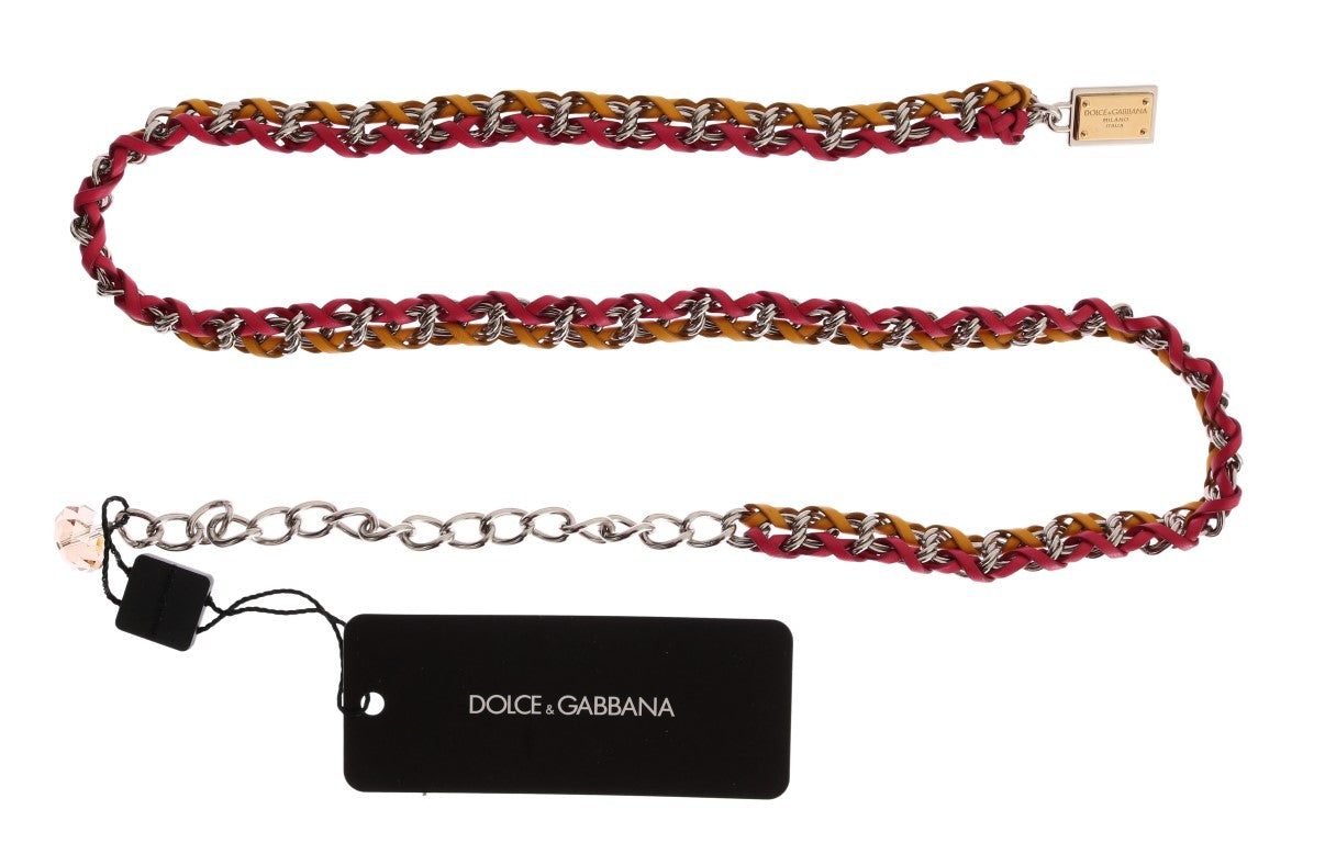 Dolce & Gabbana Red Yellow Leather Crystal Belt - DEA STILOSA MILANO