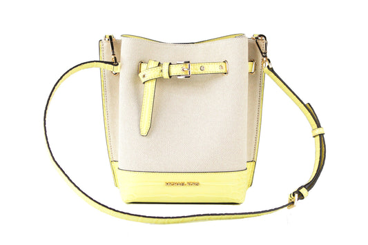 Michael Kors Emilia Small Canvas Snakeskin Print Leather Bucket Bag Messenger Crossbody Handbag (Buttercup) - DEA STILOSA MILANO