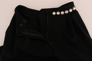 Dolce & Gabbana Black Wool Stretch Crystal Pants - DEA STILOSA MILANO