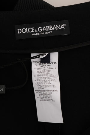 Dolce & Gabbana Black Wool Stretch Crystal Pants - DEA STILOSA MILANO