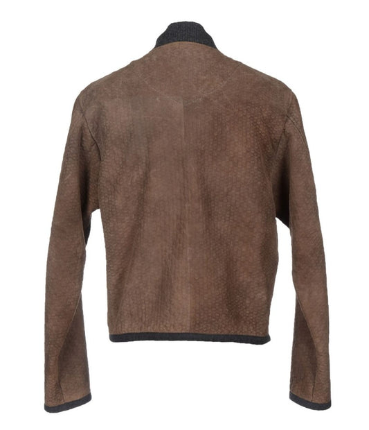 Dolce & Gabbana Brown Gray Leather Jacket Coat - DEA STILOSA MILANO