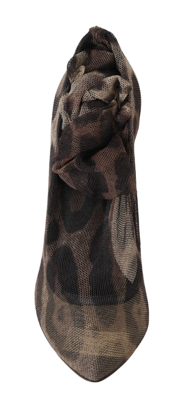 Dolce & Gabbana Brown Leopard Tulle Long Socks Pumps - DEA STILOSA MILANO
