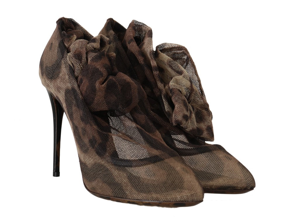 Dolce & Gabbana Brown Leopard Tulle Long Socks Pumps - DEA STILOSA MILANO