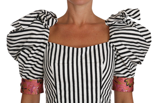 Dolce & Gabbana White Black Striped Cropped Top Puff Sleeve Shirts - DEA STILOSA MILANO
