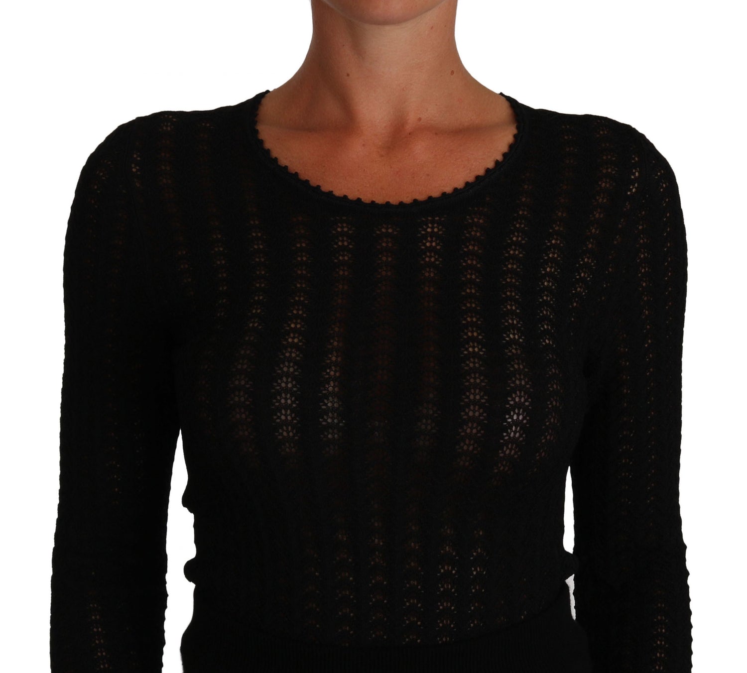 Dolce & Gabbana Black Knitted Wool Sheath Long Sleeves Dress - DEA STILOSA MILANO