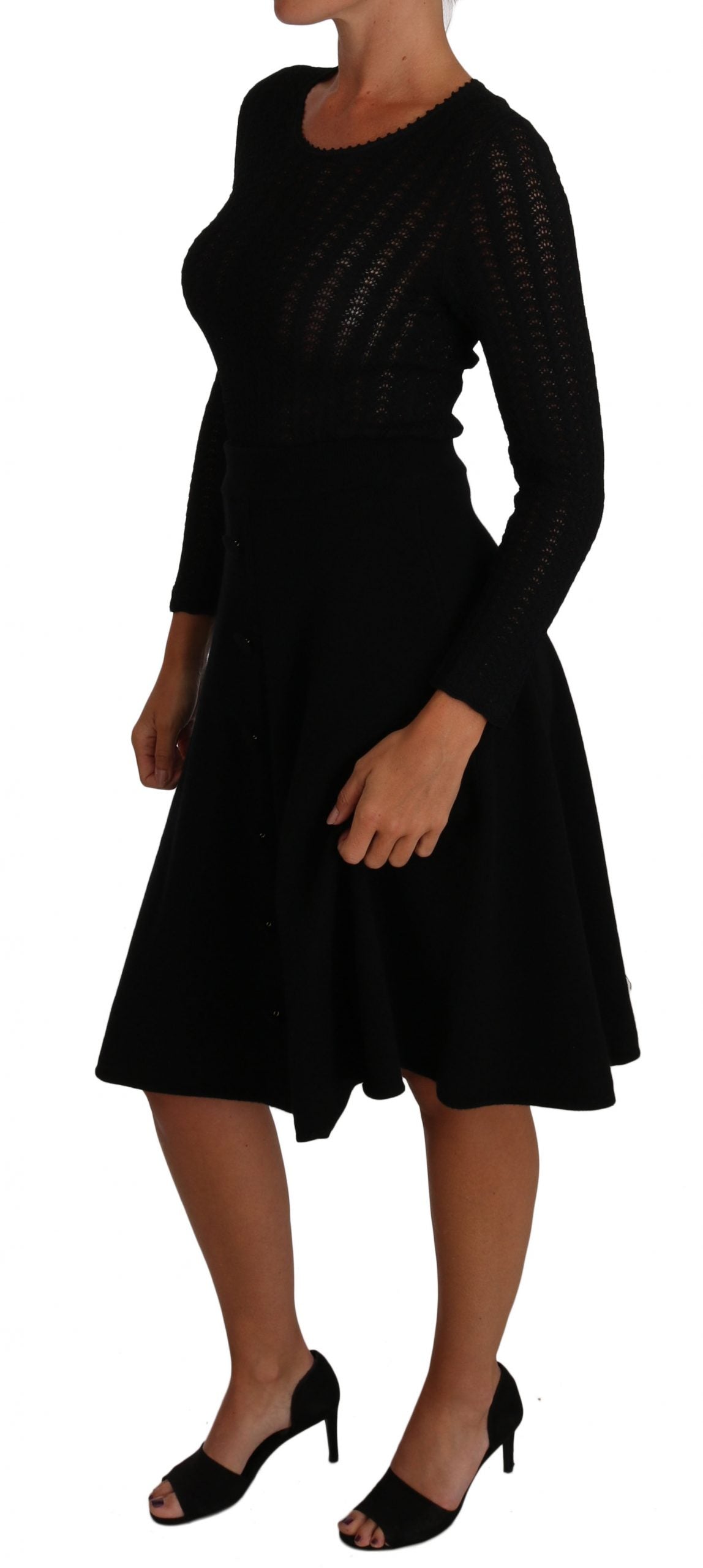 Dolce & Gabbana Black Knitted Wool Sheath Long Sleeves Dress - DEA STILOSA MILANO