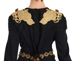 Dolce & Gabbana Black Silk Stretch Gold Crystal Dress - DEA STILOSA MILANO