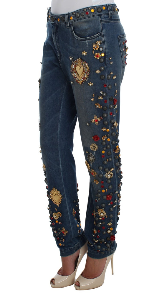 Dolce & Gabbana Crystal Roses Heart Embellished Jeans - DEA STILOSA MILANO