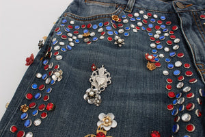 Dolce & Gabbana Crystal Roses Heart Embellished Jeans - DEA STILOSA MILANO