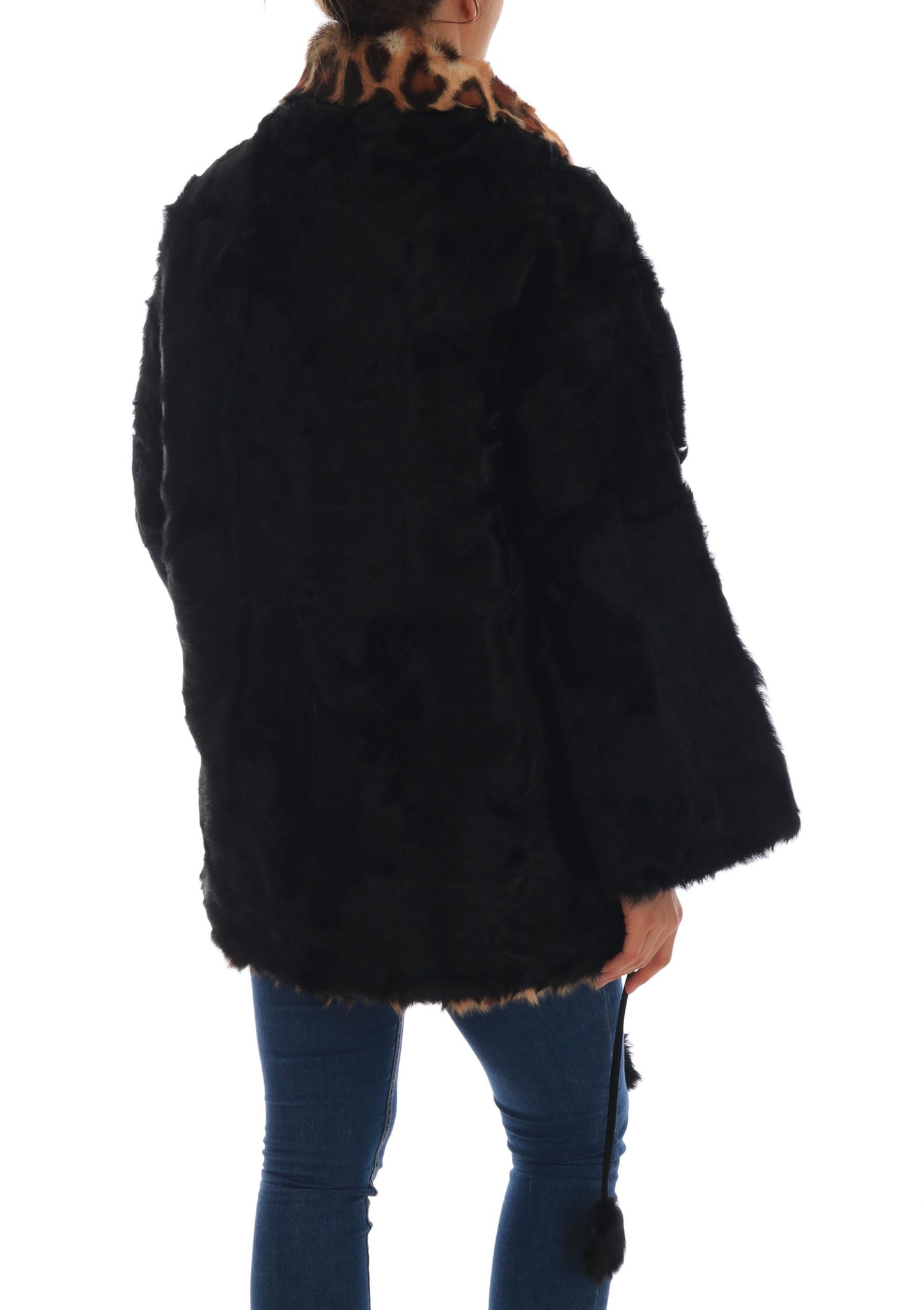 Dolce & Gabbana Black Lamb Leopard Print Fur Coat Jacket - DEA STILOSA MILANO