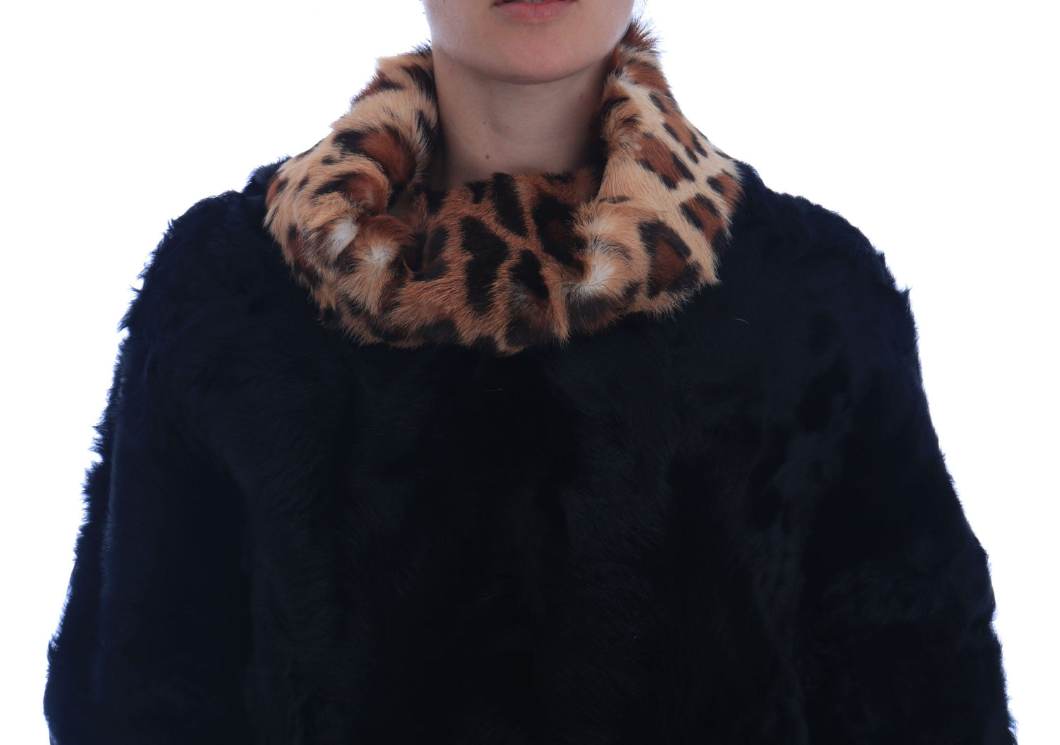 Dolce & Gabbana Black Lamb Leopard Print Fur Coat Jacket - DEA STILOSA MILANO