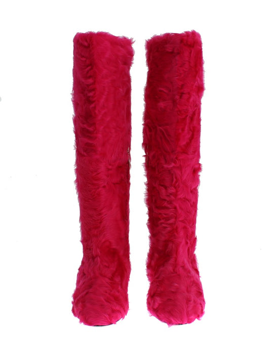 Dolce & Gabbana Elegant Pink Lambskin Fur Boots - DEA STILOSA MILANO