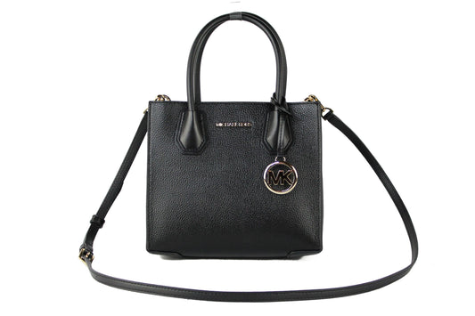 Michael Kors Mercer Medium Leather Messenger Crossbody Handbag (Black Solid) - DEA STILOSA MILANO