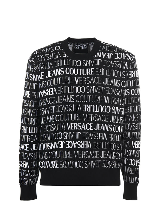 Versace Jeans Black and White Cotton Logo Details Sweater - DEA STILOSA MILANO