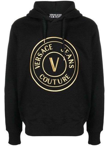 Versace Jeans Black Cotton Logo Details Hooded Sweatshirt - DEA STILOSA MILANO