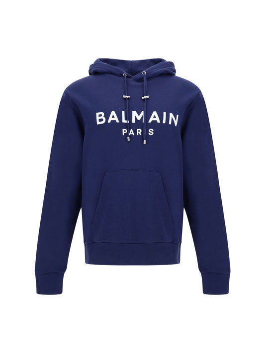 Balmain Blue Cotton Hoodie Sweatshirt - DEA STILOSA MILANO