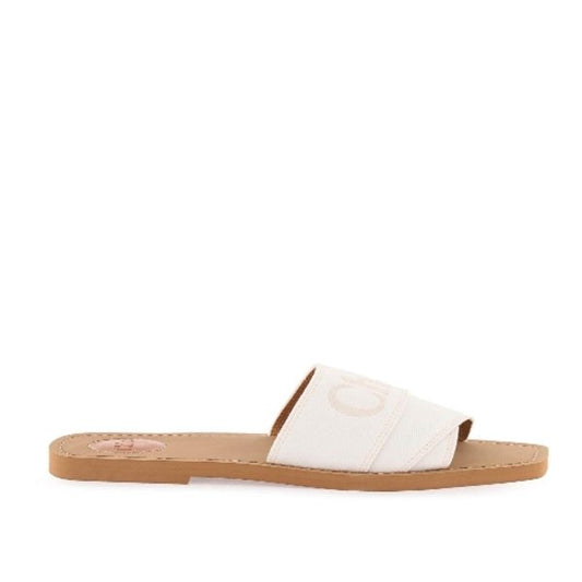 Chloé White Cotton Slides Woody Sandals - DEA STILOSA MILANO