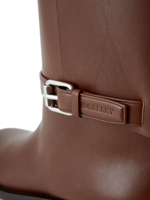 Burberry Buckle Embellished Leather Tobacco Boots - DEA STILOSA MILANO