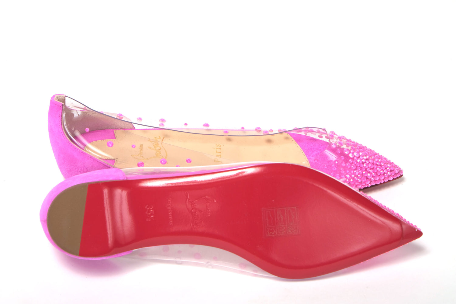 Christian Louboutin Hot Pink Suede Crystals Flat Point Toe Shoe - DEA STILOSA MILANO