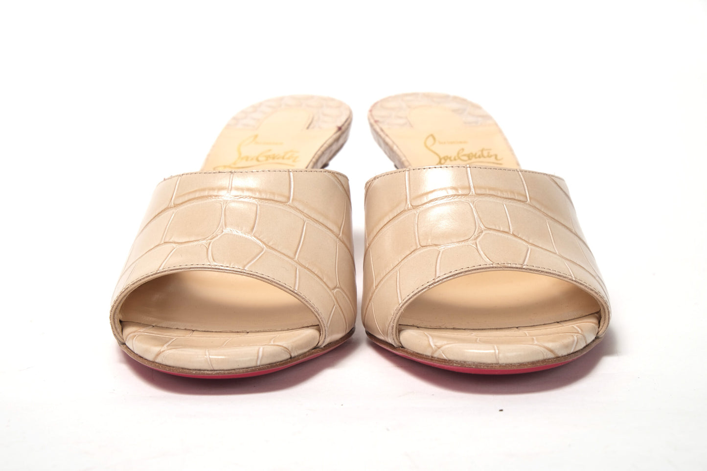 Christian Louboutin Nougat Kitten Heel Mule Leather Shoes - DEA STILOSA MILANO