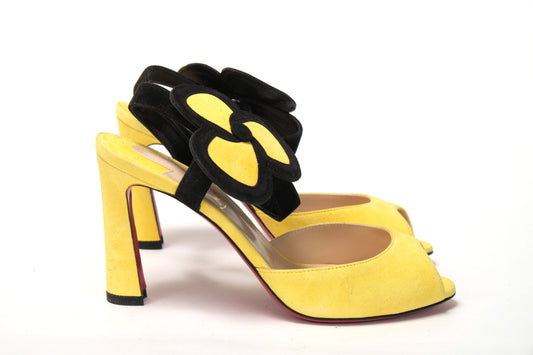 Christian Louboutin Yellow Black Peep Toe Flower Sandal - DEA STILOSA MILANO