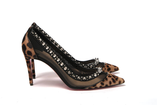 Christian Louboutin Brown Silver Leopard  Nappa And Mesh Studded High Heels Pumps - DEA STILOSA MILANO