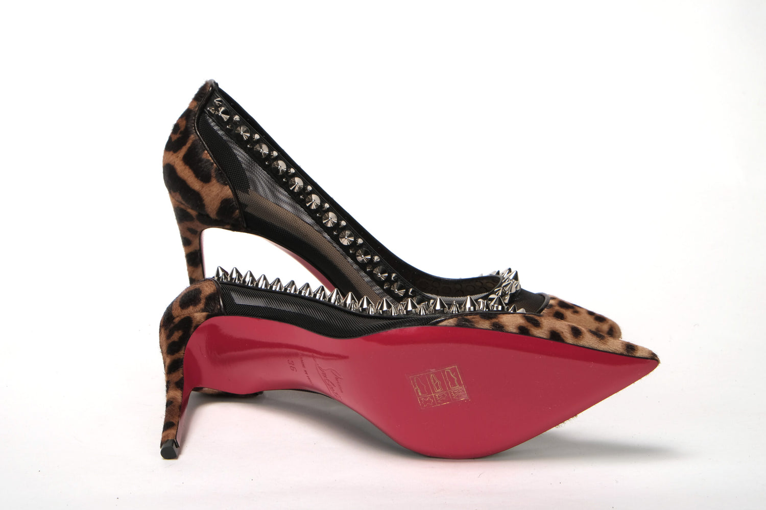 Christian Louboutin Brown Silver Leopard And Mesh Studded High