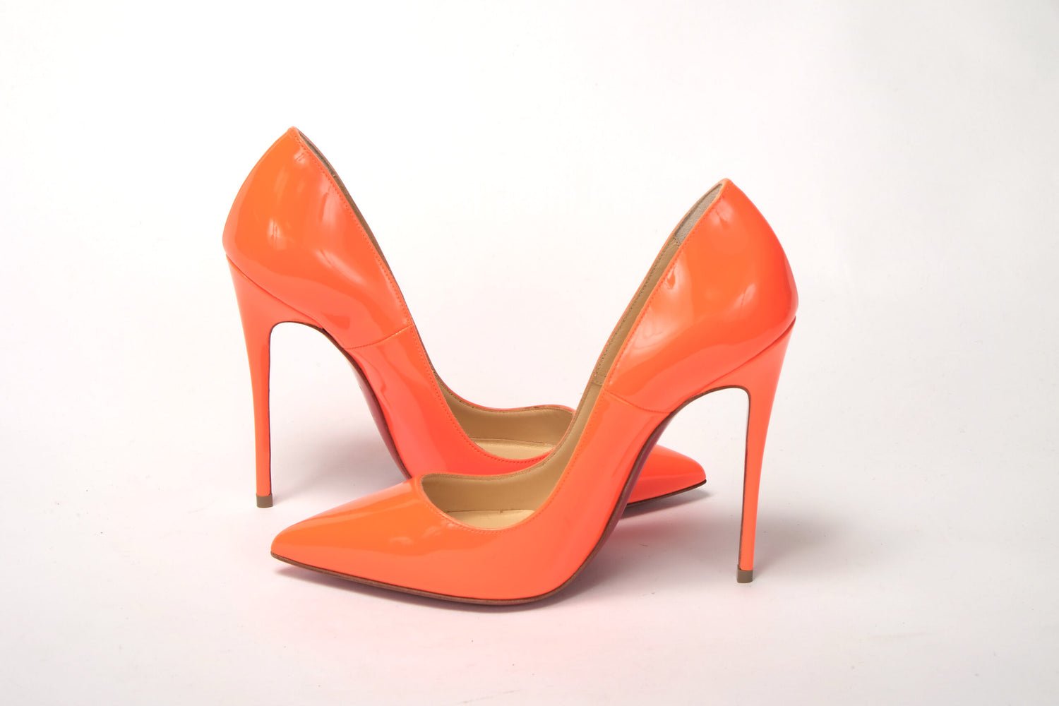 Christian Louboutin Kate 100 Patent Leather Pumps In Fluo Orange