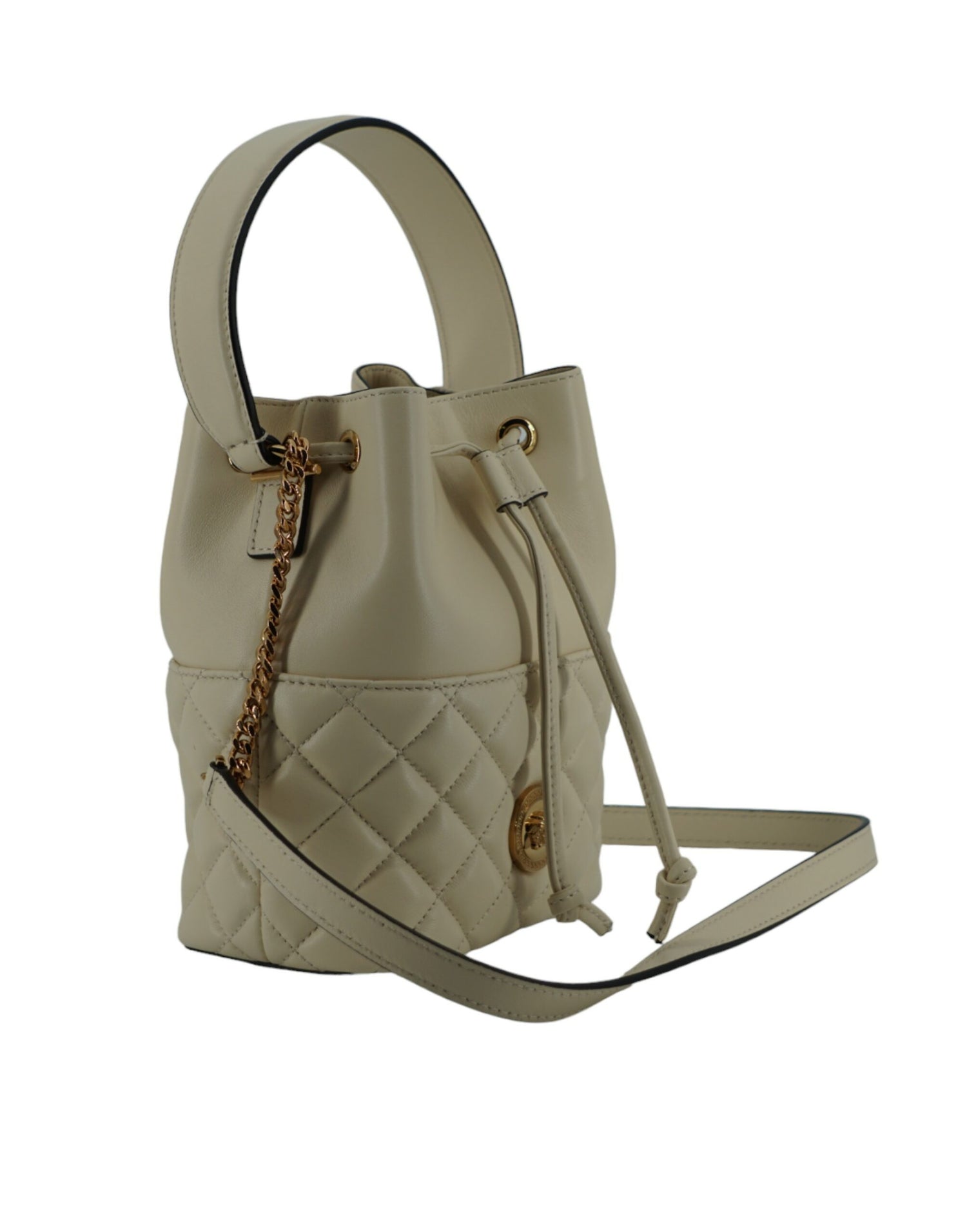 Versace White Lamb Leather Small Bucket Shoulder Bag - DEA STILOSA MILANO
