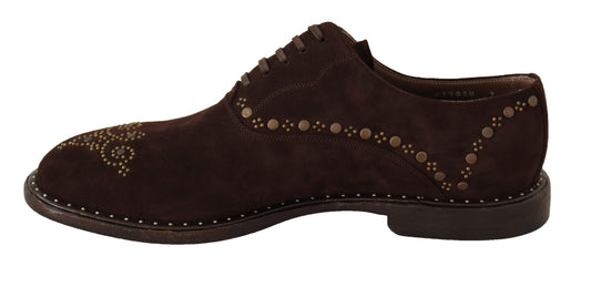 Dolce & Gabbana Elegant Brown Suede Studded Derby Shoes - DEA STILOSA MILANO