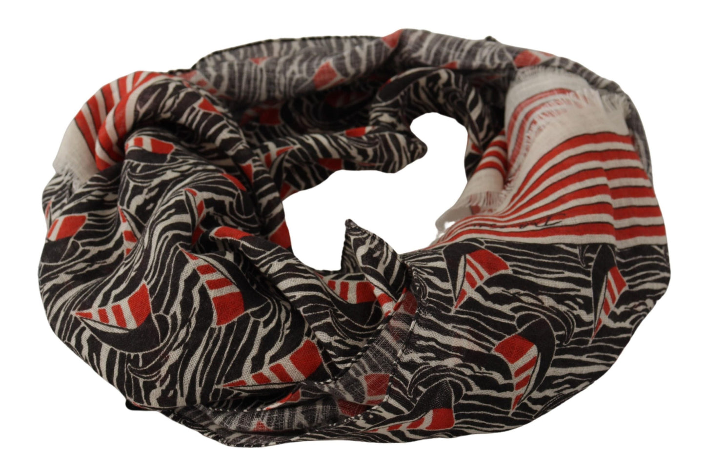 Dolce & Gabbana Black Red Linen Sailboat Stripe Print Shawl Scarf - DEA STILOSA MILANO