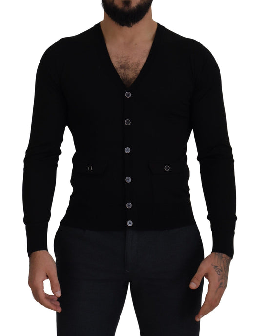 Dolce & Gabbana Black Wool Button Down Cardigan Sweater - DEA STILOSA MILANO