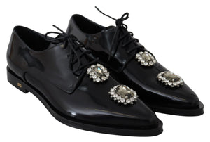 Dolce & Gabbana Black Leather Crystal Lace Up Formal Shoes - DEA STILOSA MILANO