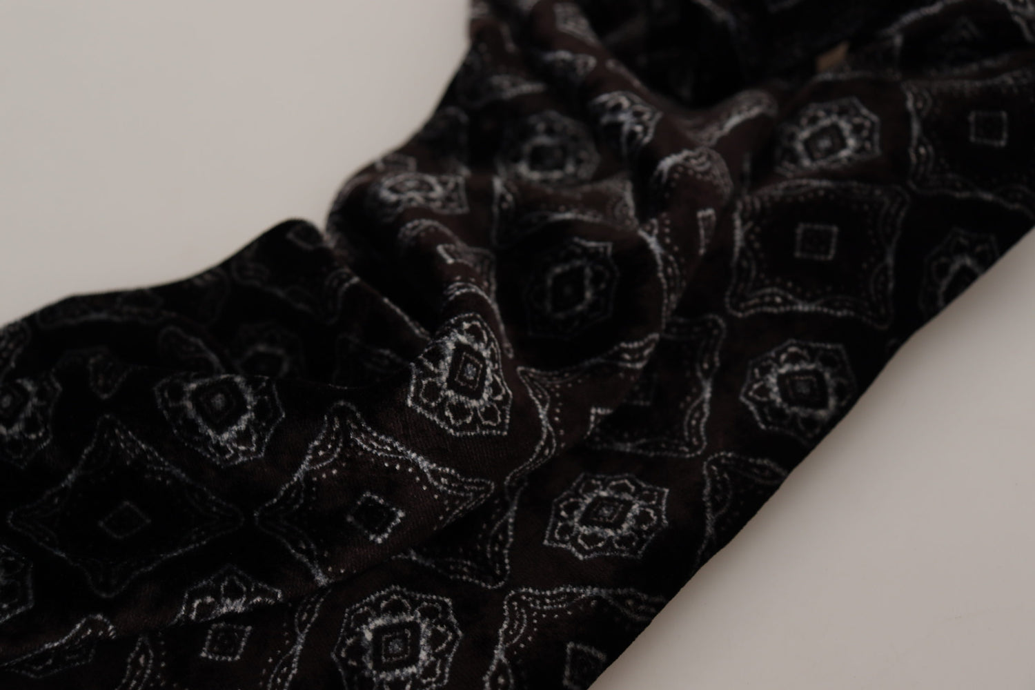 Dolce & Gabbana Brown Velvet Geometric Shawl Fringe Neck Wrap Scarf - DEA STILOSA MILANO