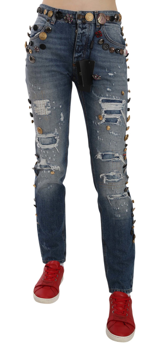 Dolce & Gabbana Distressed Embellished Buttons Denim Pants Jeans - DEA STILOSA MILANO