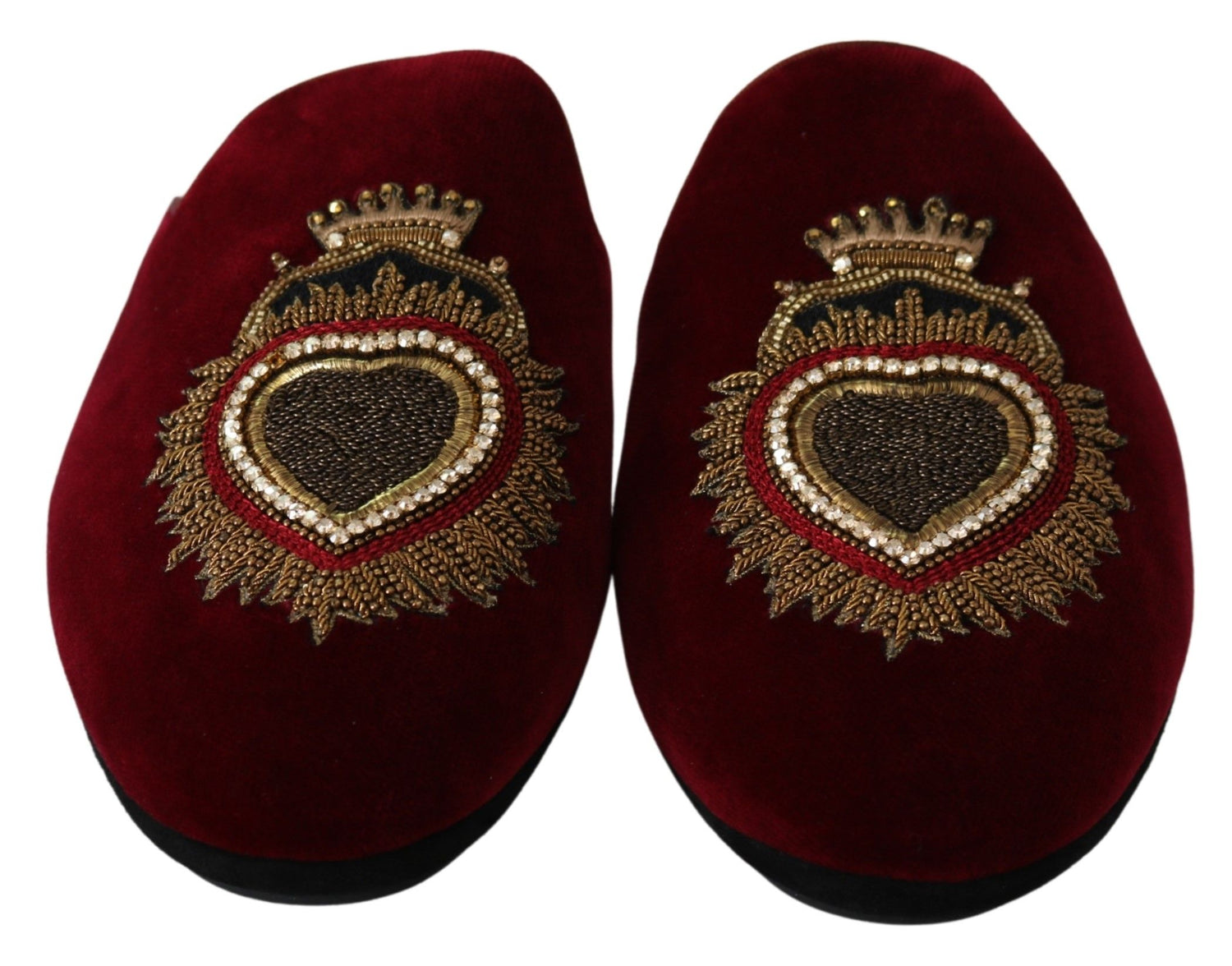 Dolce & Gabbana Red Velvet Sacred Heart Embroidery Slides Shoes - DEA STILOSA MILANO