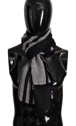 Dolce & Gabbana Black Gray Cotton Modal Jacquard Logo Wrap Scarf - DEA STILOSA MILANO