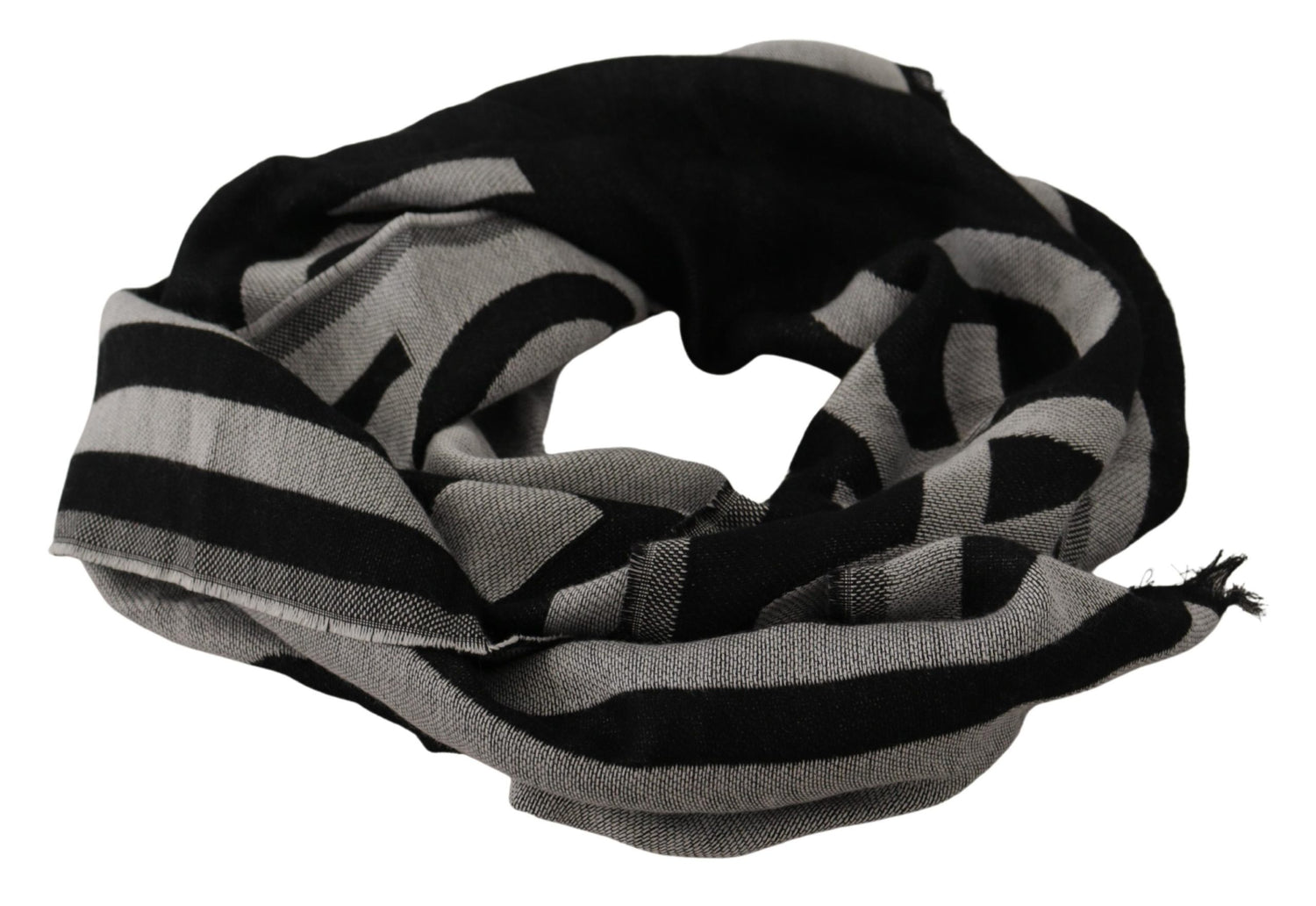 Dolce & Gabbana Black Gray Cotton Modal Jacquard Logo Wrap Scarf - DEA STILOSA MILANO