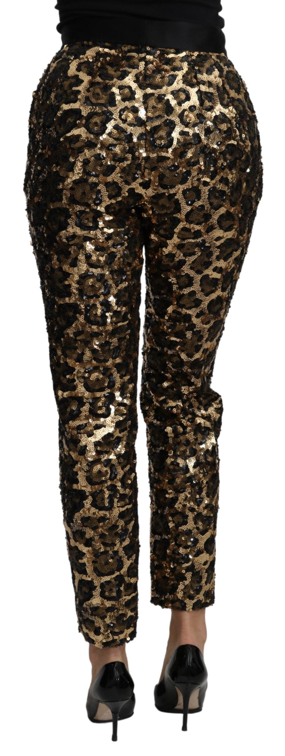 Dolce & Gabbana Gold Brown Leopard Sequined High Waist Pants - DEA STILOSA MILANO