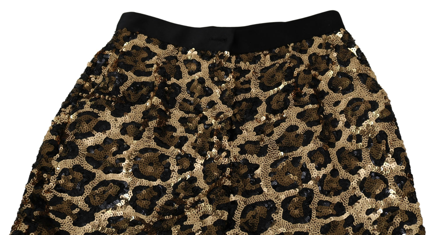 Dolce & Gabbana Gold Brown Leopard Sequined High Waist Pants - DEA STILOSA MILANO