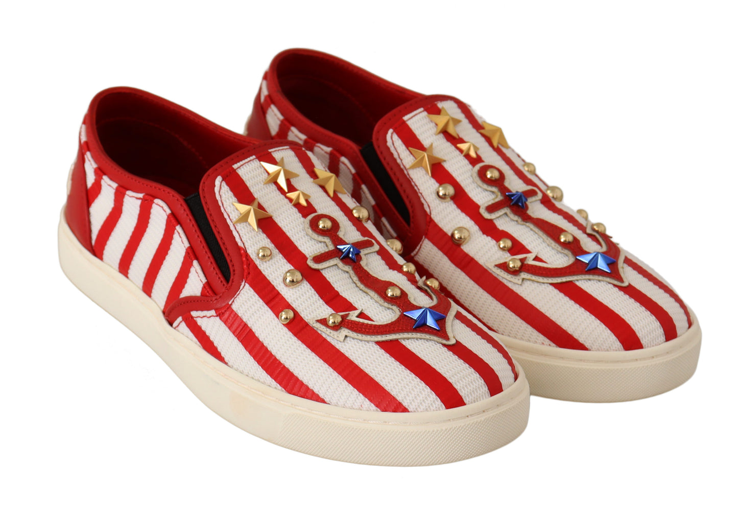 Dolce & Gabbana Red White Anchor Studded Loafers Shoes - DEA STILOSA MILANO