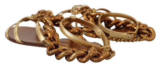 Dolce & Gabbana Gold Leather Devotion Flats Sandals - DEA STILOSA MILANO