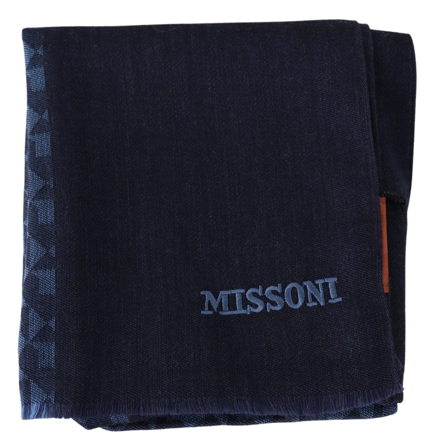 Missoni Navy Wool Knit Unisex Neck Wrap Fringe Shawl Men's Scarf - DEA STILOSA MILANO