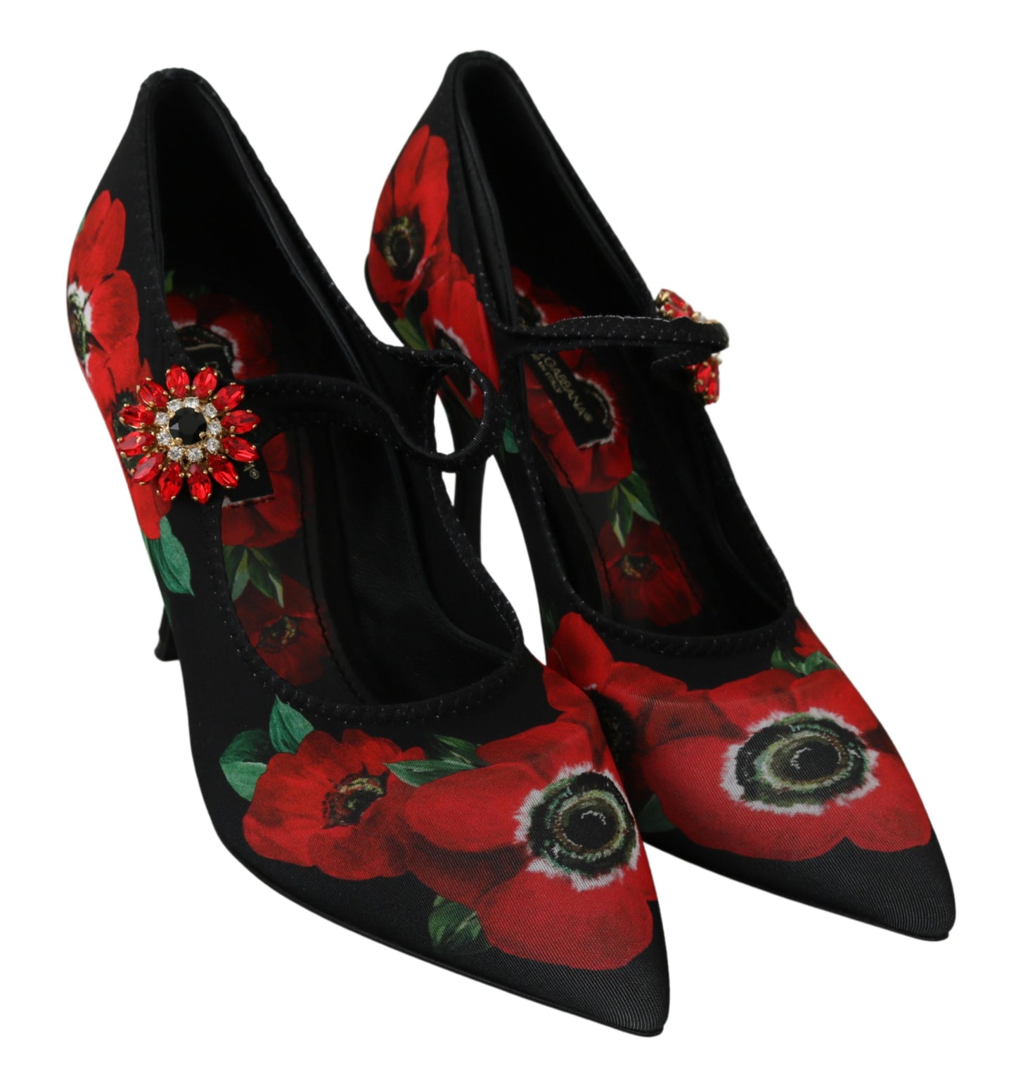 Dolce & Gabbana Black Red Floral Mary Janes Pumps Shoes - DEA STILOSA MILANO